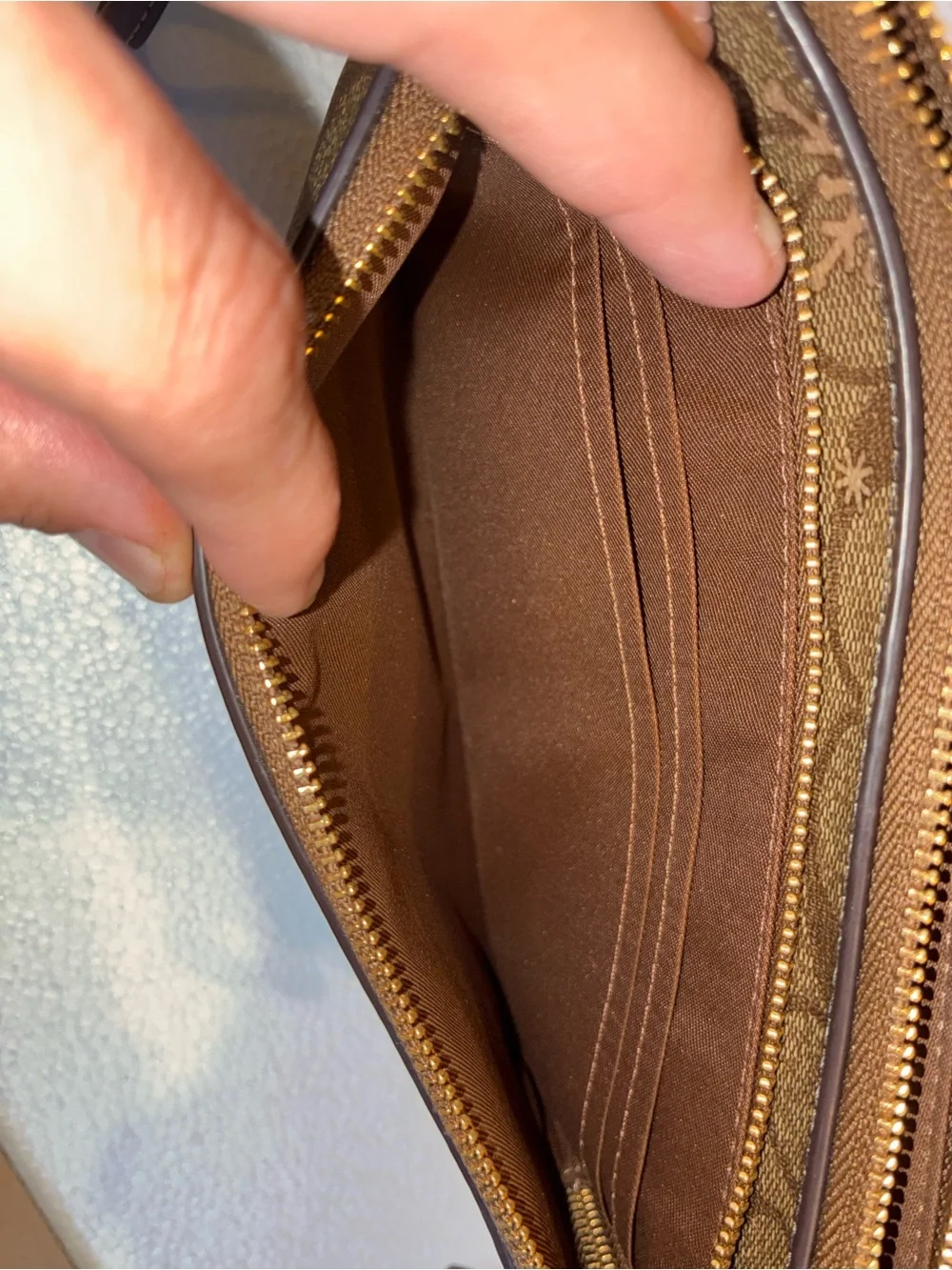 Coach Brown Signature Snowflake Tote and Zip Wristlet Set